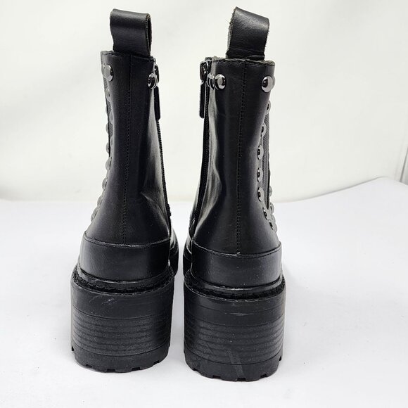 Karl Lagerfeld Women’s 5.5M Breck Black Studded Leather Moto Booties Chunky Heel - Picture 8 of 11